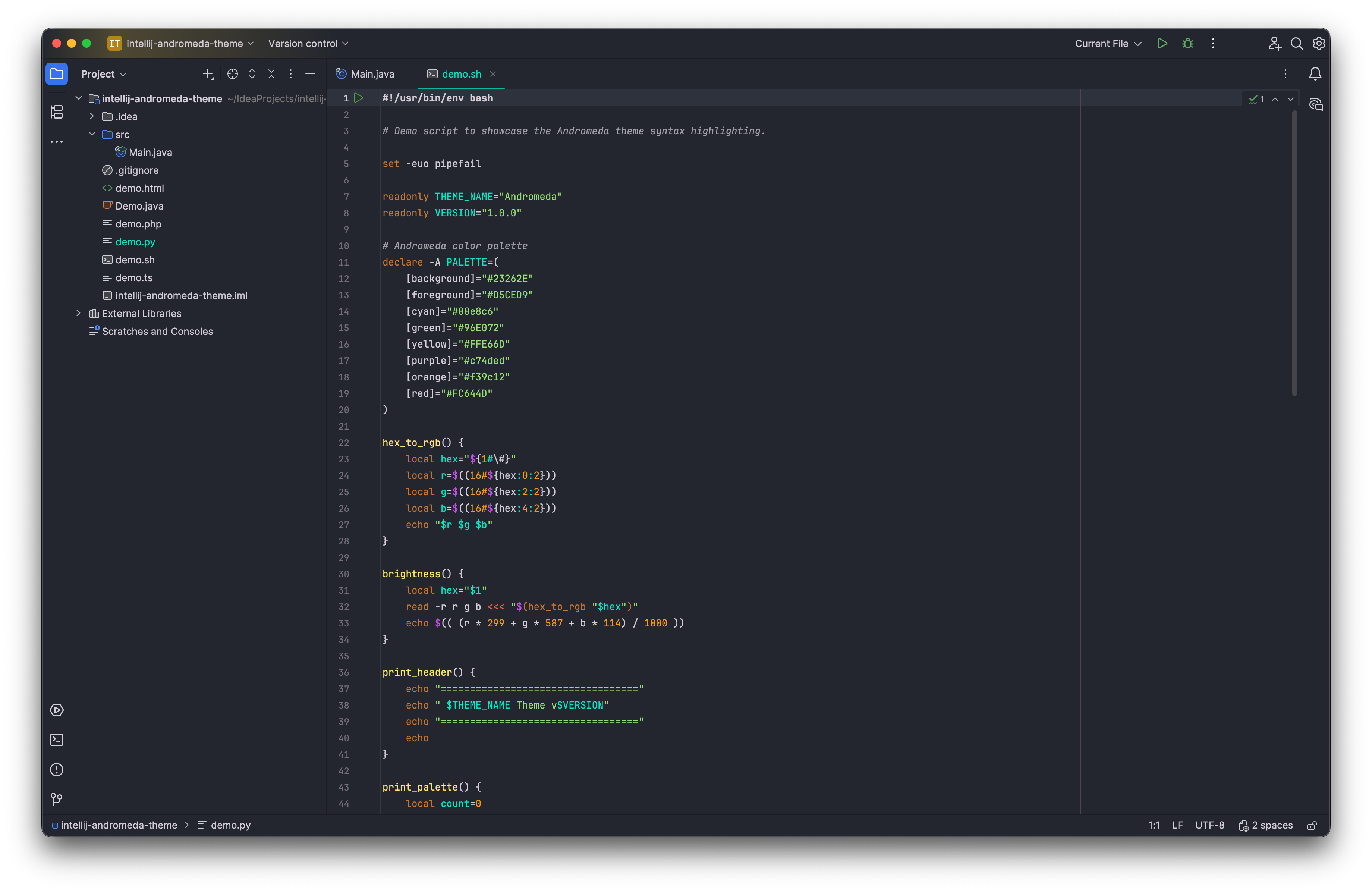 Andromeda theme in action