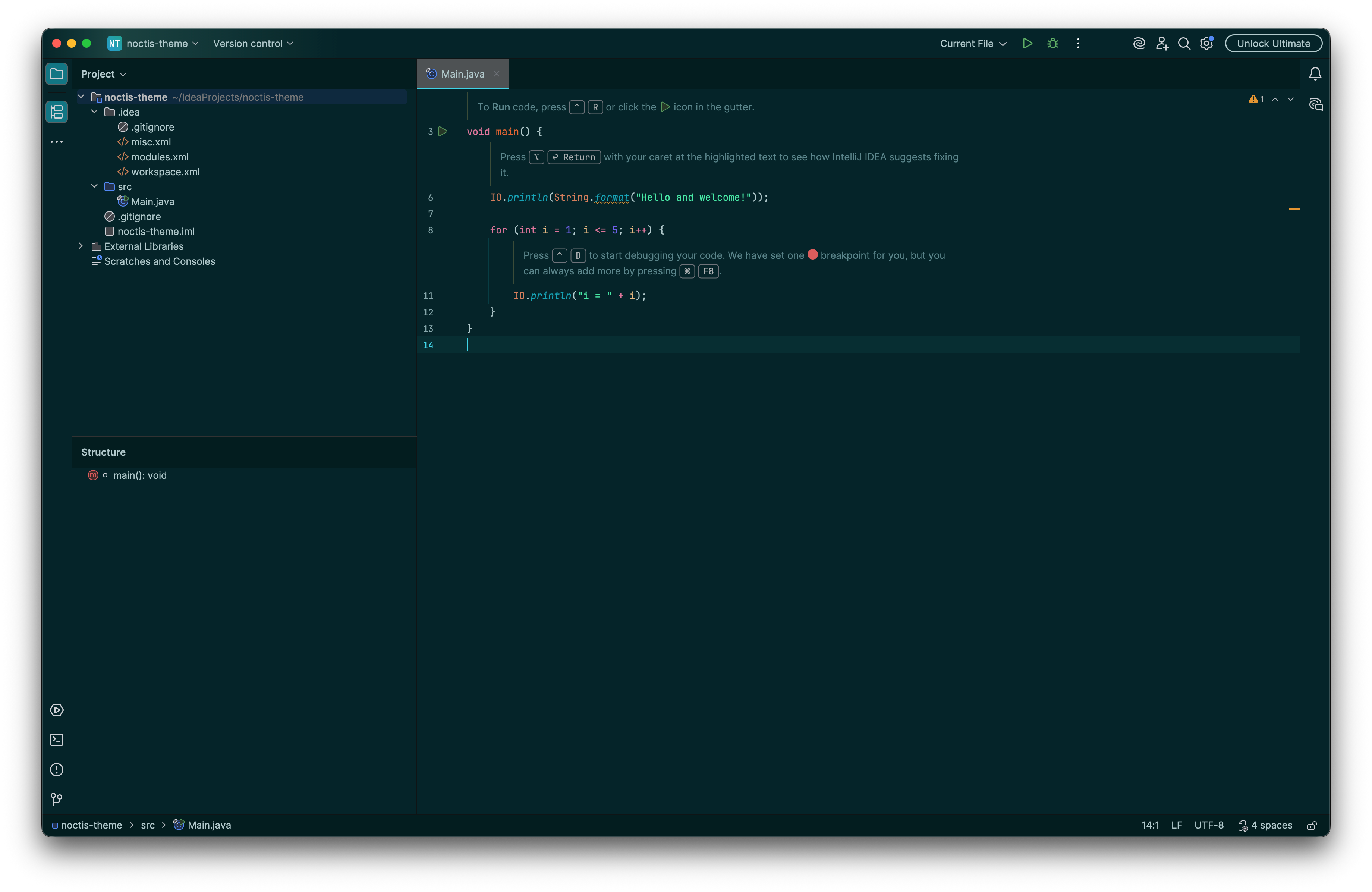 Noctis theme in action