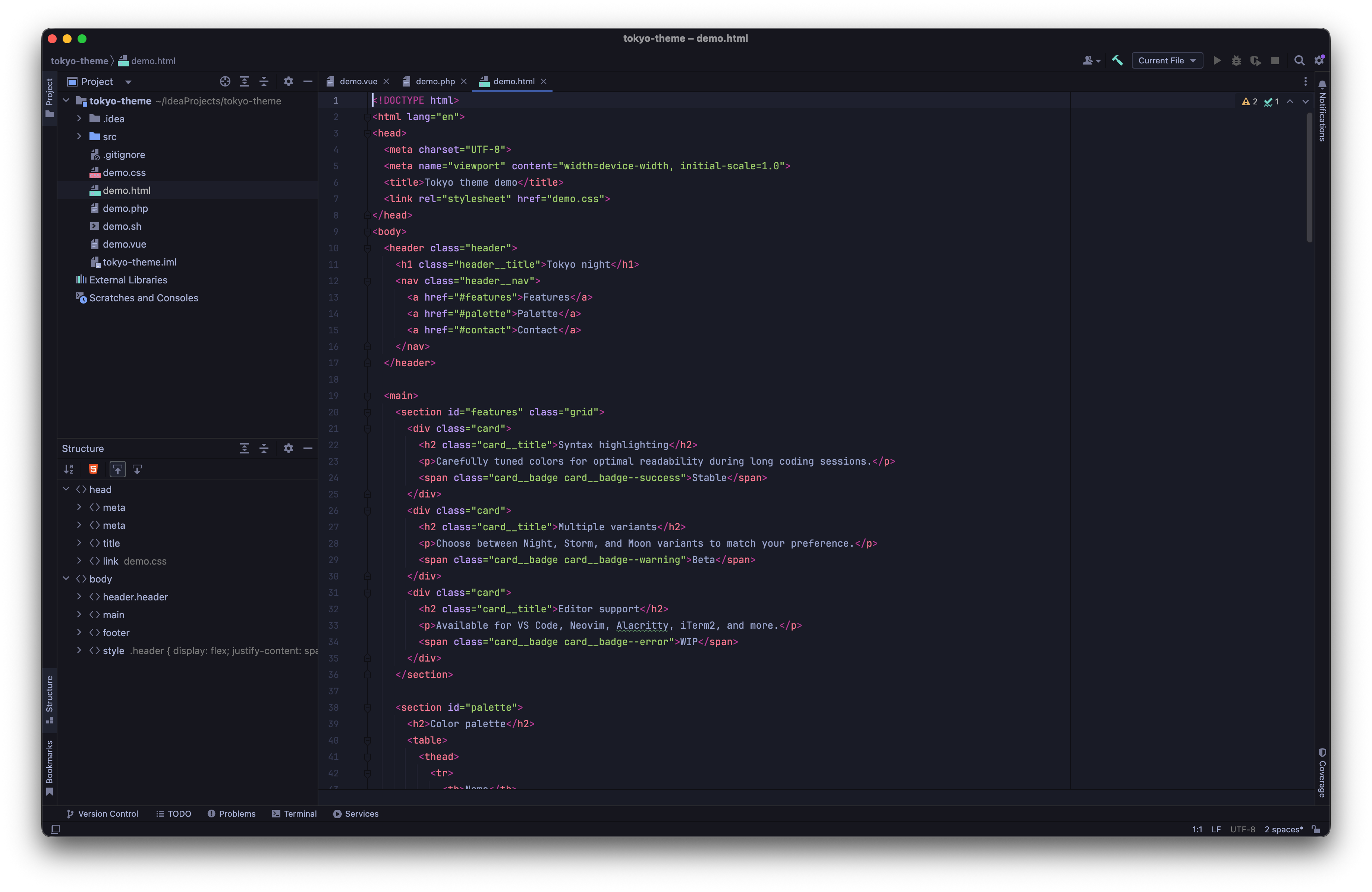 Tokyo Night theme in action